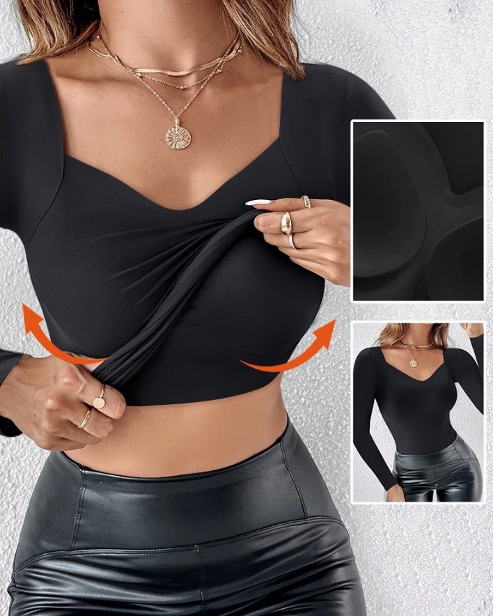 V-neck shapewear seamless vest high stretch long sleeved women's fashionable casual slim fit top 2025 spring/summer new item