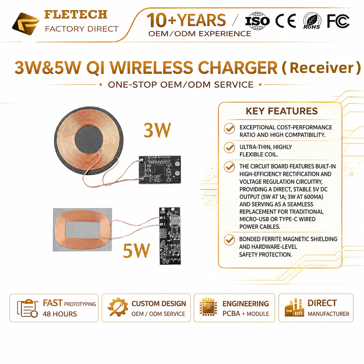 3W/5W 5V1A Qi Wireless Charger Receiver Module Circuit Board Coil DIY Kit for Small Devices Wireless Charger Modification Board