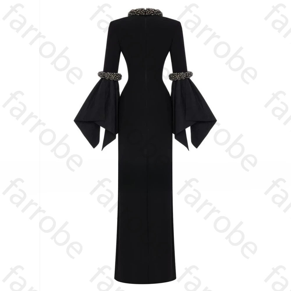 فساتين سهرة فاخرة برقبة دائرية وأكمام طويلة فستان المشاهير مثير مطرز بالخرز رائع عالي الجودة للحفلات الراقصة رداء حفلات نسائي مخصص