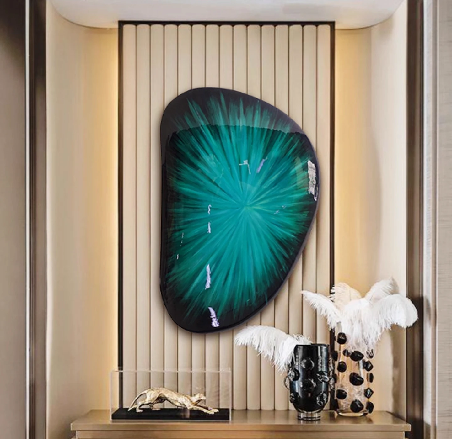 Creative irregular shaped resin wall decoration, light luxury hand-painted fan-shaped waterproof colored wall pendant ZY318IK