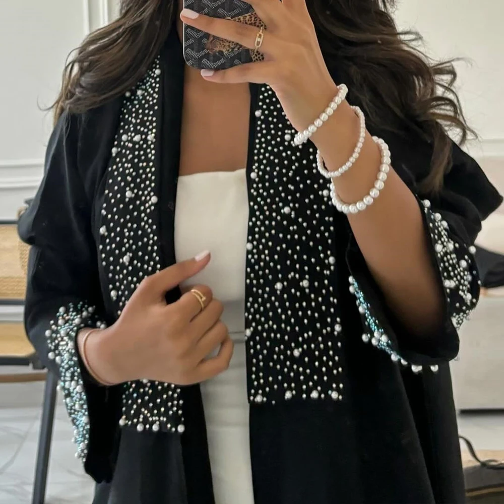 

Eid Dubai Abayas for Women Muslim Pearls Diamonds Dress Luxury Turkey Kaftan Robe Kebaya Caftan Marocain Femme Islamic Jalabiya