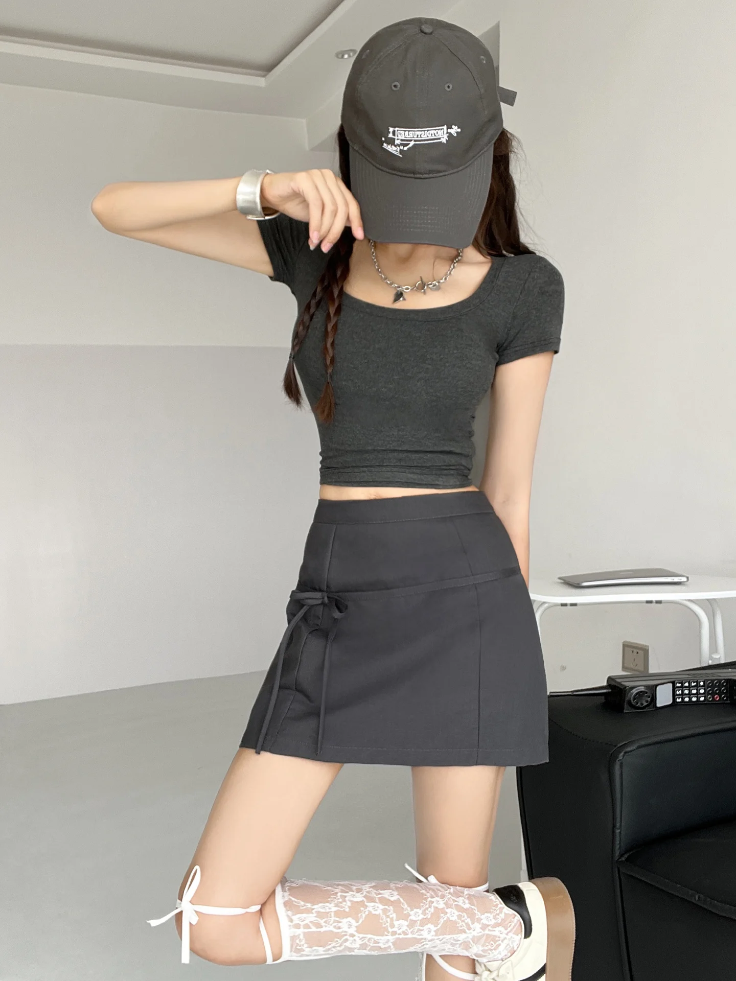 

Юбка трапециевидной формы с высокой талией в стиле ретро и бантом, противолегкая прогулочная юбка с узлом, весна-лето, женские юбки