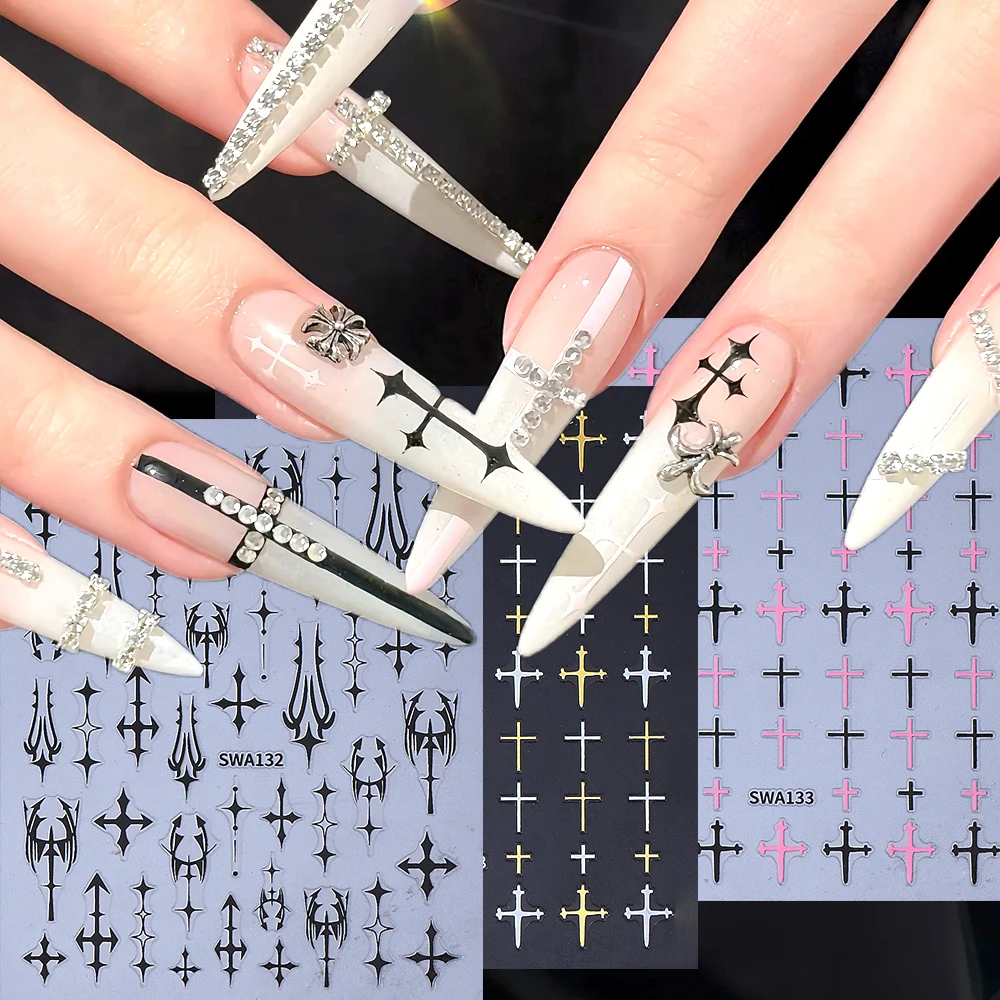 3 Stück 3D Gothic Schwarz Nagelaufkleber Coole Mädchen Design Y2K Stern Nagelaufkleber Sliders Maniküre Dekoration Zubehör Nagelzubehör