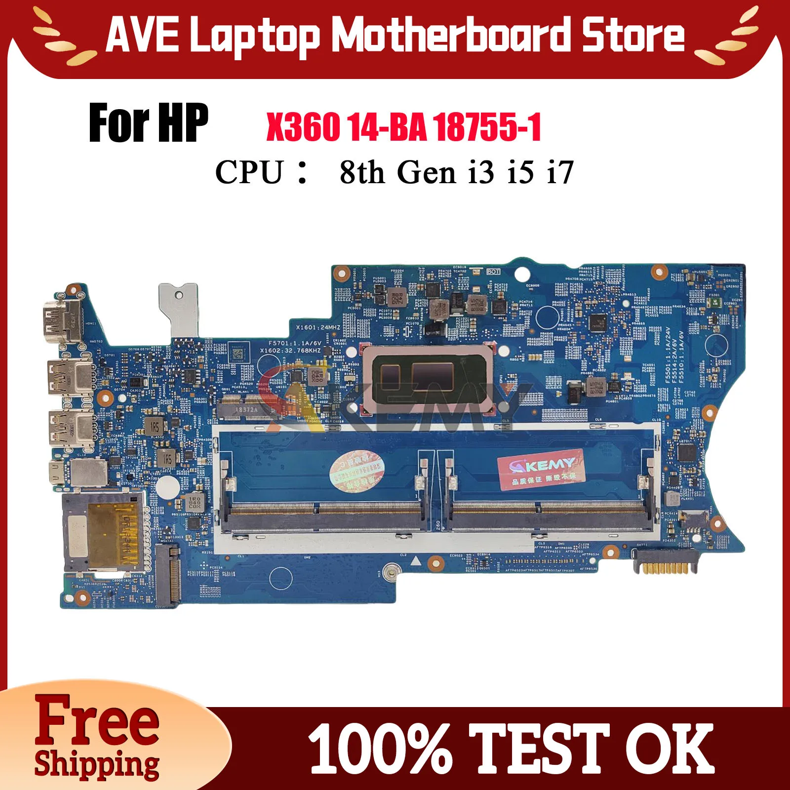 

18755-1 для ноутбука HP Pavilion X360 14M 14-BA, материнская плата с процессором i3 i5 i7 DDR4 L39180-001 L39180-001, 100% полностью протестировано
