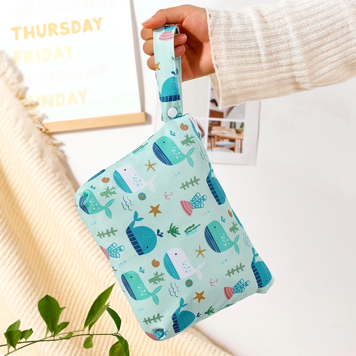 Elinfant 1 قطعة حقيبة تخزين جيب واحد، مع مقبض وسحاب حقيبة جافة رطبة، حقيبة حفاضات، حقيبة غسيل الحفاض