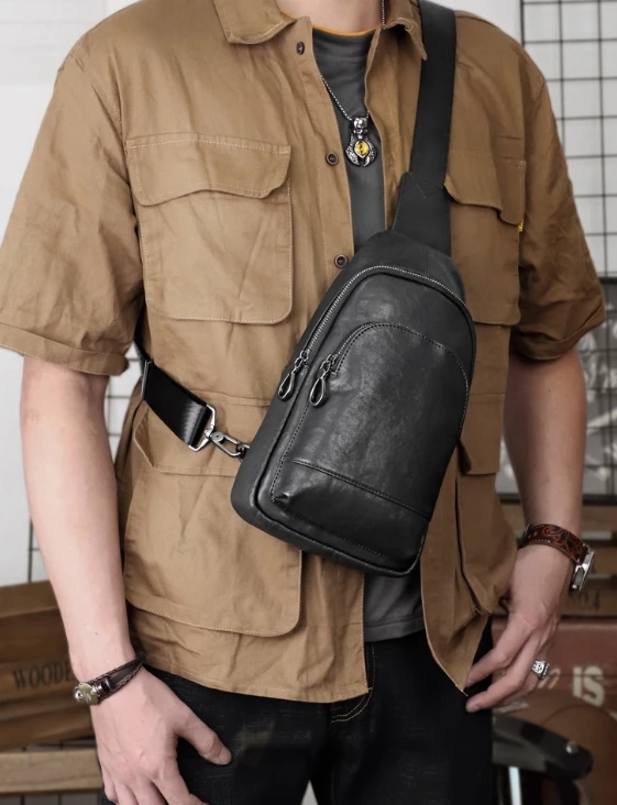 

Top layer cowhide men's chest bag genuine leather messenger bag shoulder bag retro small backpack waist bag