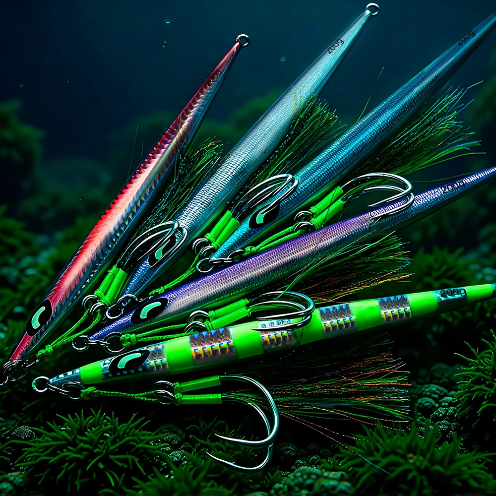Proberos 1PC Simulation 3D Fish Scale Hard Bait Fast Sinking Luminous Metal Jigging Lures 60g-200g With Hooks Bass Seawater Bait