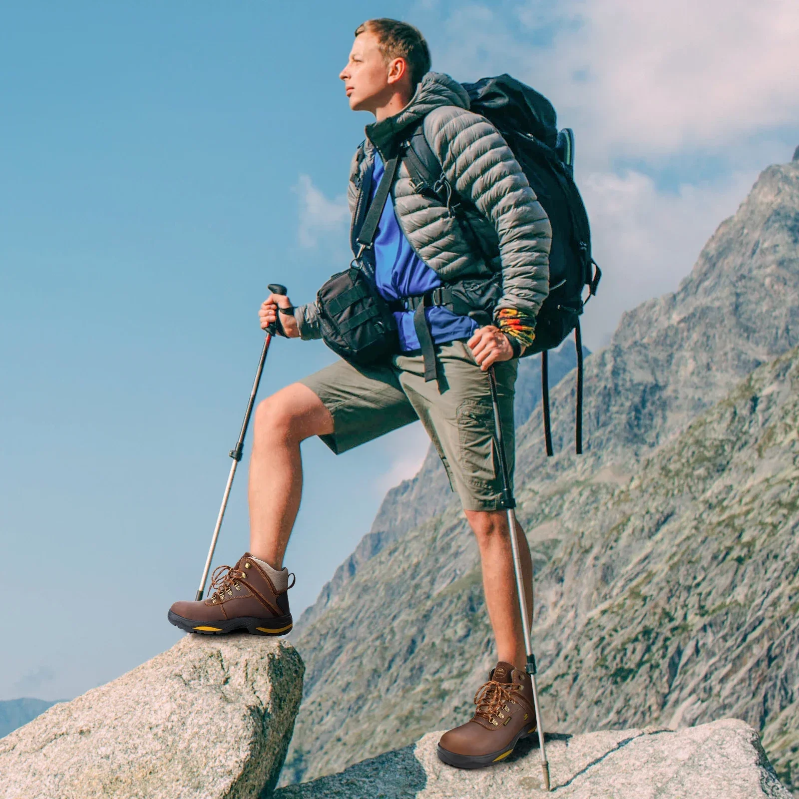 Zoleker Hike Boots for Men,Soft Toe, Slip Resistant Safety Shoes, Waterproof Anti-Fatigue