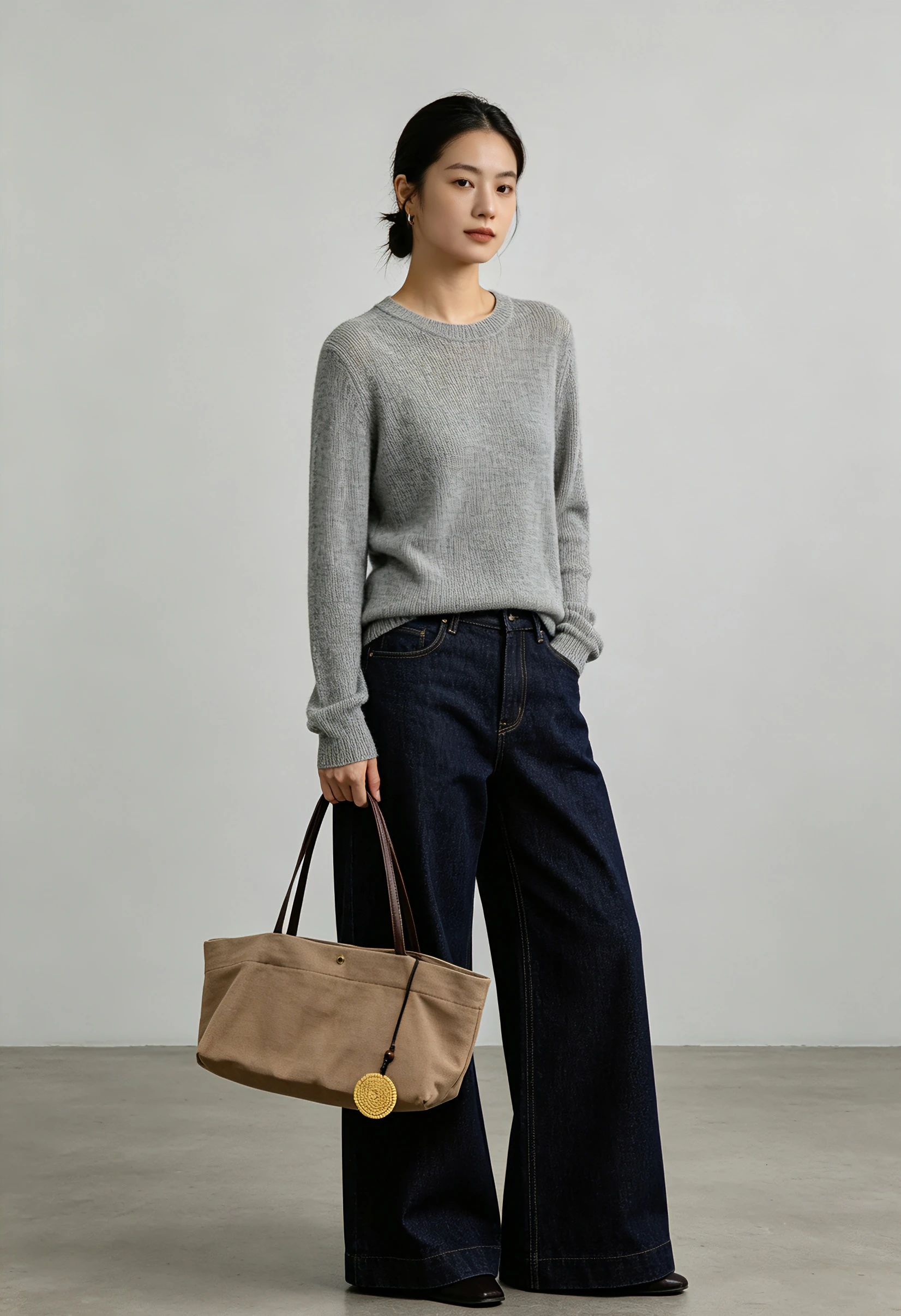 Canvas & Leather Underarm Tote Bag Lightweight Tote Bag Minimalist Women's Shoulder Bag