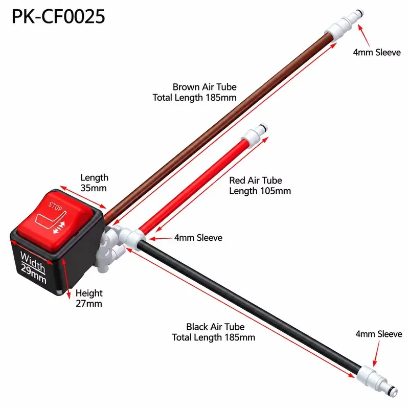 for Truck Seat Pneumatic Switch Assembly with Red Stop Button and Three Air Hoses HW-PK-CFO025