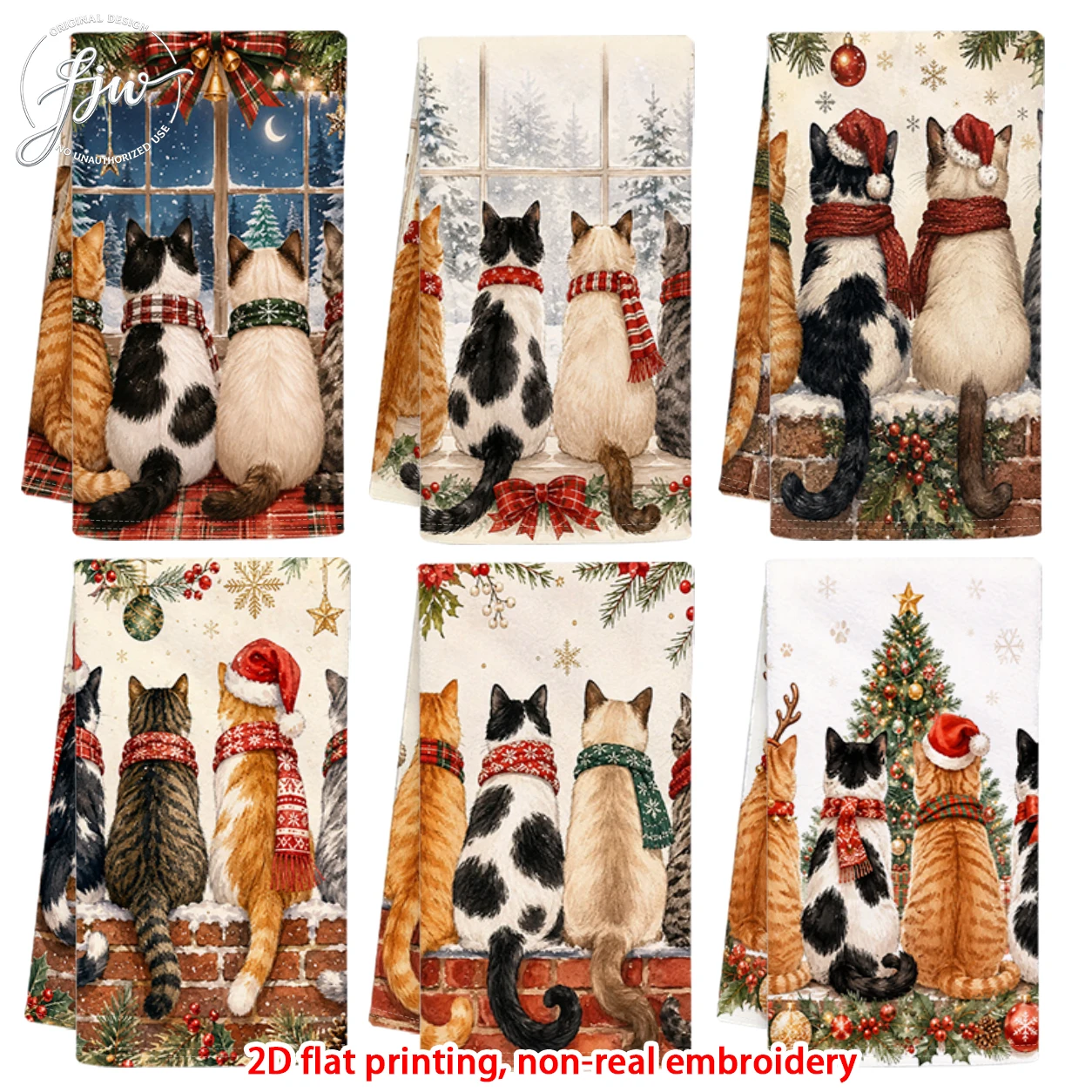 6pcChristmas Cats  Winter Holiday Garden Flags Cute Kitten View Christmas Decor Yard Flags for Outdoor Home
