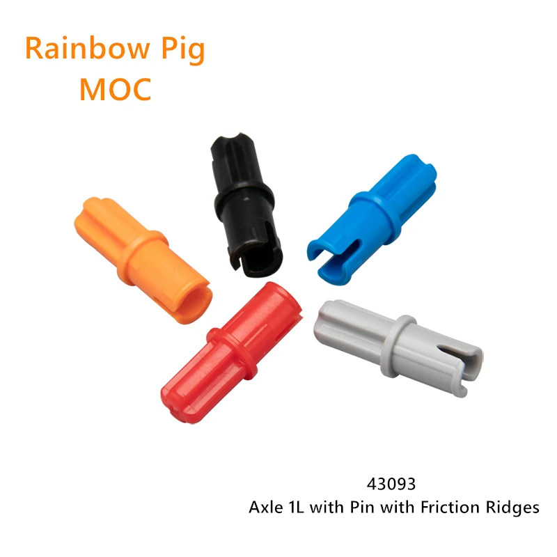 Rainbow Pig MOC Particle 43093 High-Tech Axle Pin 1L with Friction Ridges Lengthwise Compatible Brick DIY Building Block Toys