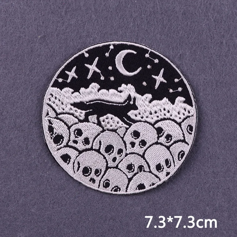 Flamme Schädel Patch Kleidung Punk Bestickt Patches Für Kleidung Eisen Auf Patch Auf Kleidung Thermoadhesive Patches Jacke Abzeichen DIY – Detail 25