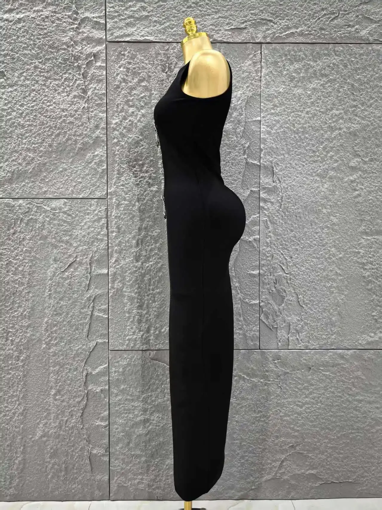 أعلى جودة المرأة أكمام مثير ثقوب المفتاح التسلق الماس Bodycon فستان طويل ضمادة مساء حفلة احتفال فستان كوكتيل