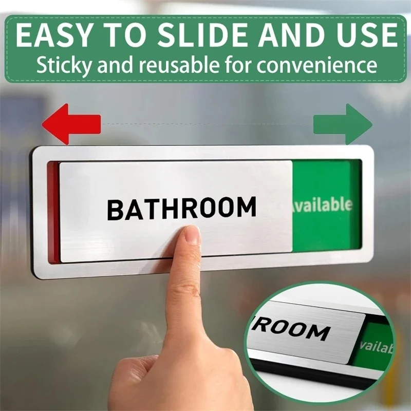 Sliding Do Not Disturb Door Sign, In Use Available Toggle Status Indicator Plaque, Brushed Silver Acrylic Privacy Self Adhesive