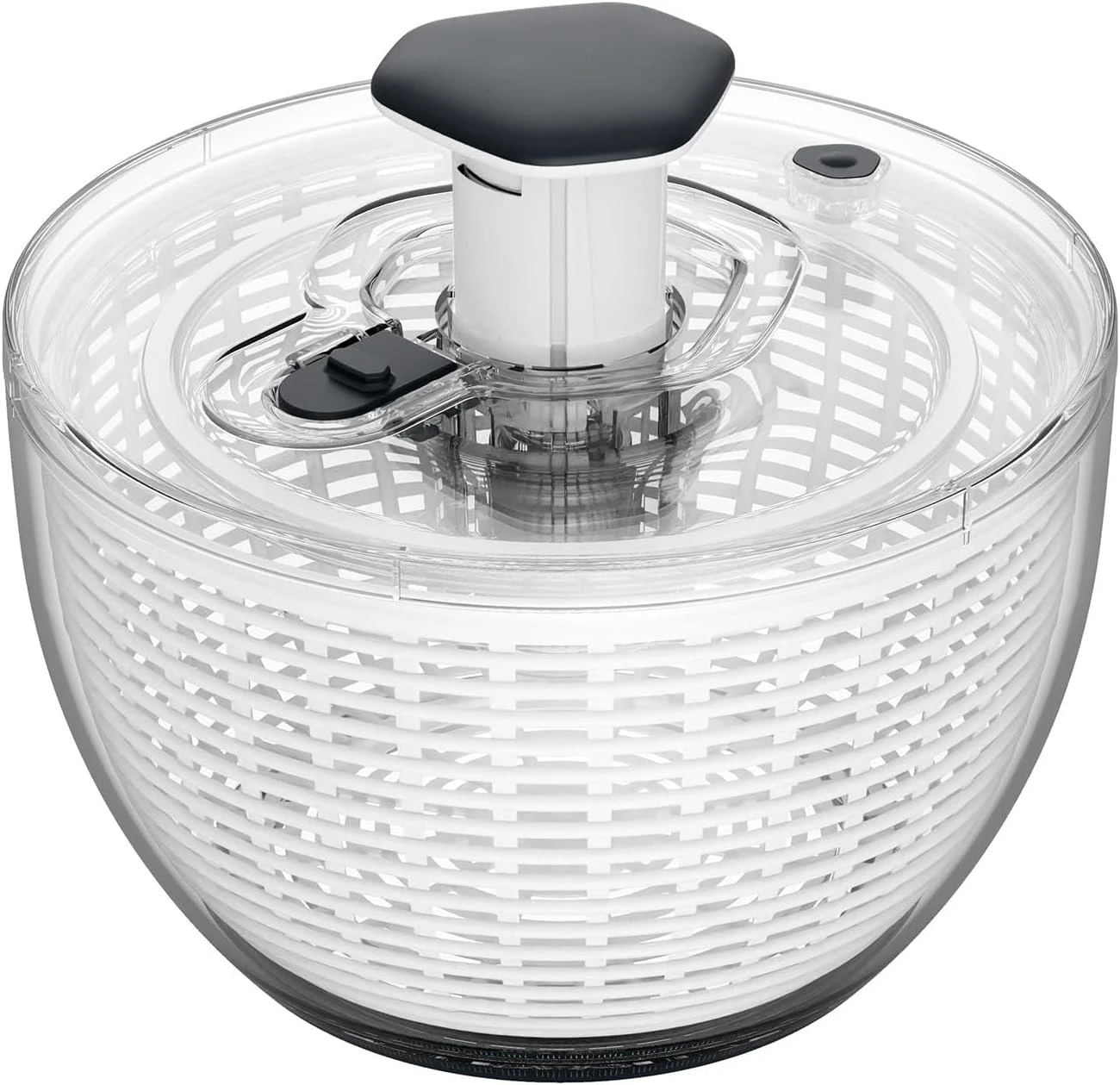 6.3 QT Large Salad Spinner with fully removable lid, one‑hand press pump, instant‑stop brake button and retractable handle, for greens, herbs and other fresh vegetables washing & drying.