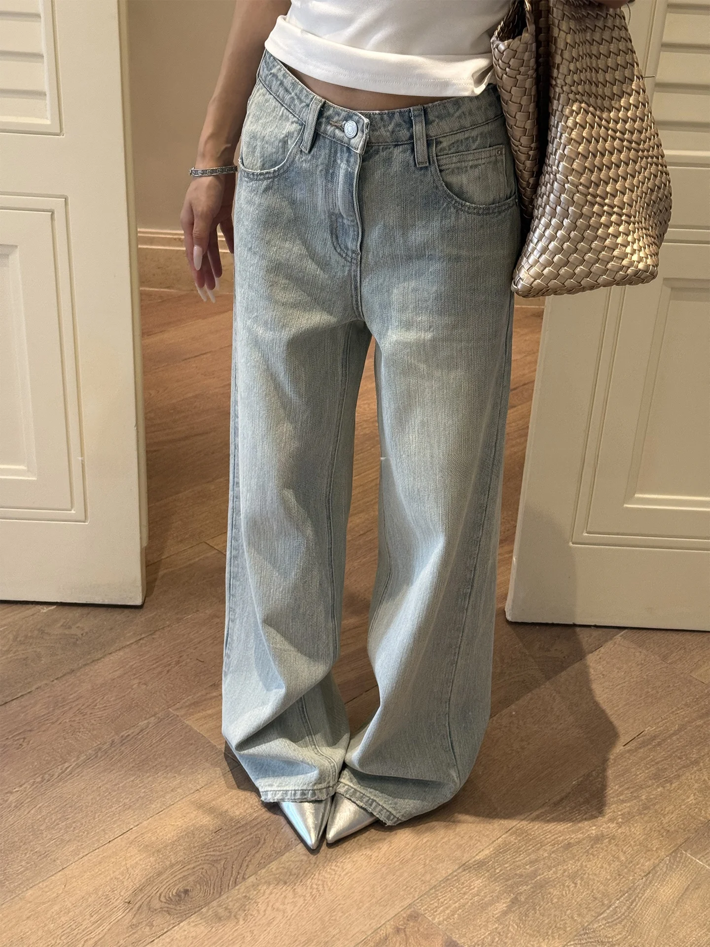 

Island Blue Light Wa Straight Leg Jeans Women's Spring Summer Vintage Loose Slimming Long Pants Low Waist Denim Skinnies