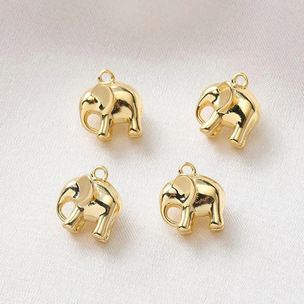 4PCS 14k Gold Plated Solid Elephant Necklace Pendant DIY Earrings Jewelry Findings Making Supplies Components Copper Accessories