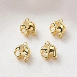 4PCS 14k Gold Plated Solid Elephant Necklace Pendant DIY Earrings Jewelry Findings Making Supplies Components Copper Accessories