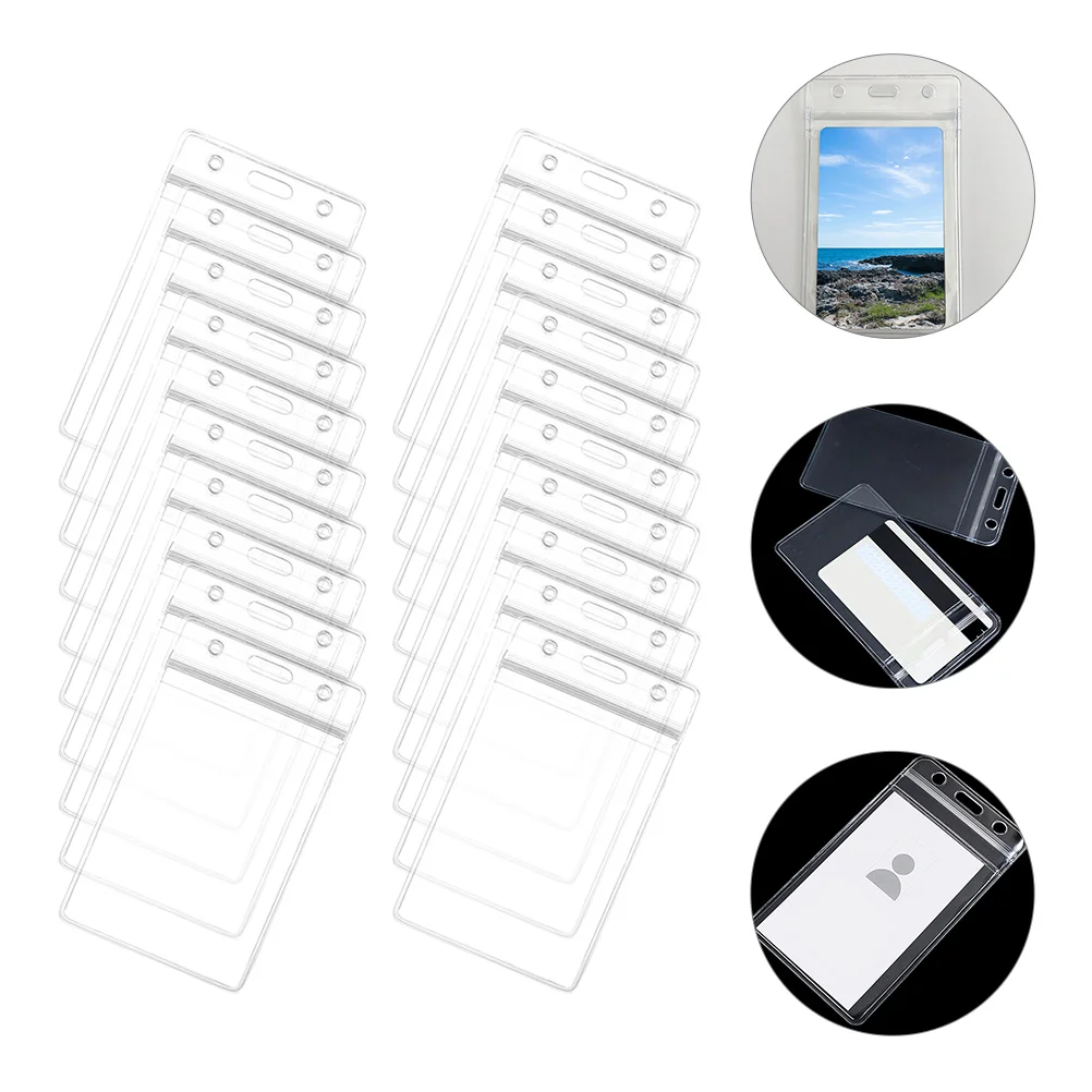 20 Pcs Badge Sleeve Waterproof Card Holder Sleeves Plastic Holders for Lanyards