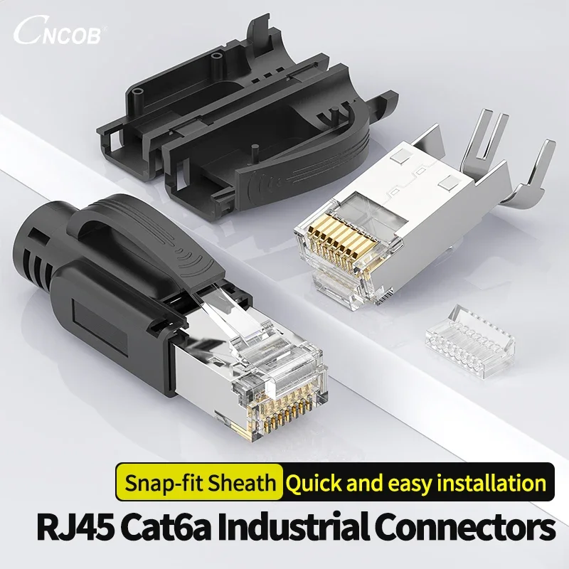 CNCOB Cat6A Connectors Ethernet Termination Plugs, Internet Plug, RJ45 Cat 6A Shielded Industrial Ends Ftp Crystal Head