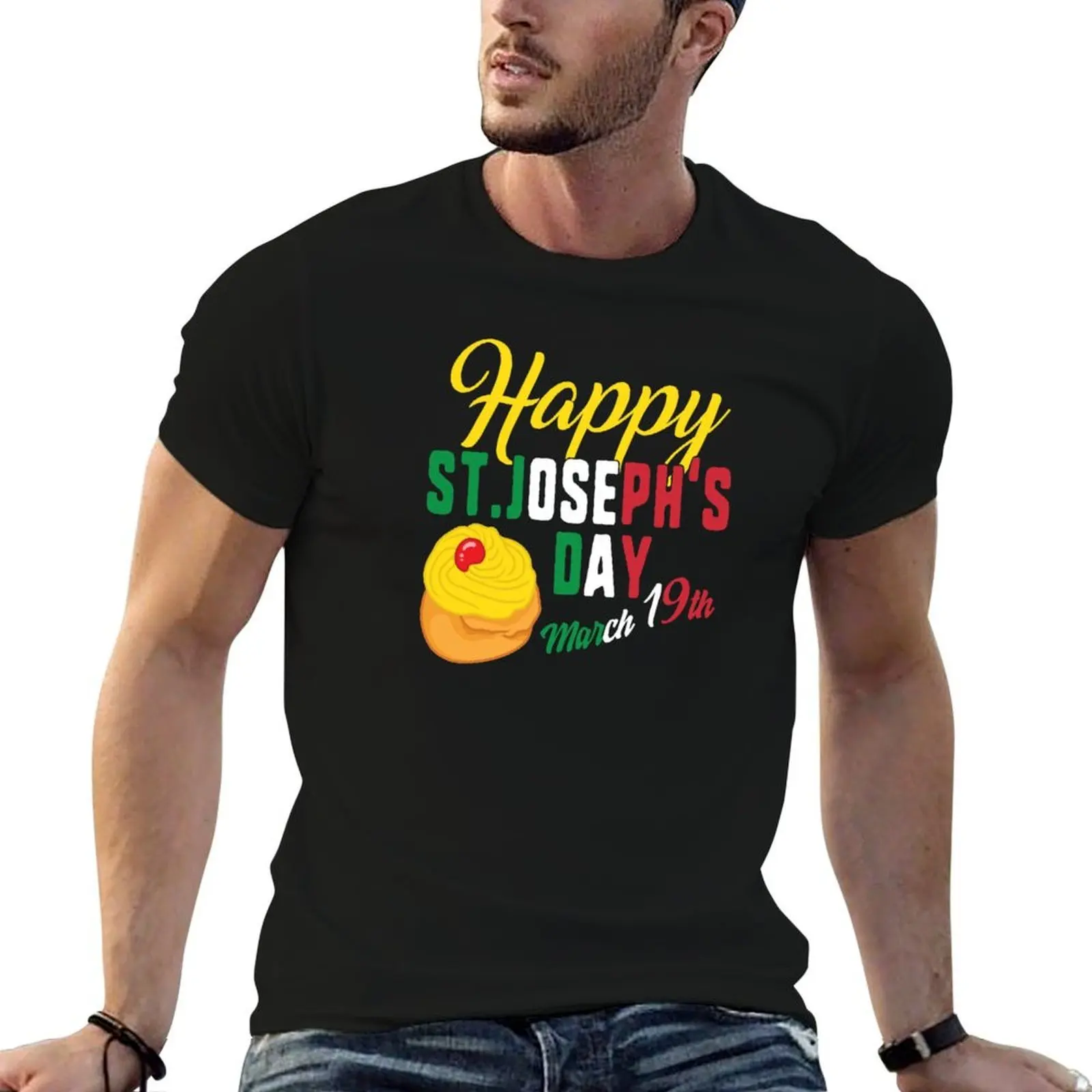 

Happy St Josephs Day Jesus Sfingi Zeppole March 19th Christ Catholic Religious Christian Gift T-Shirt man t shirt cotton T-Shirt