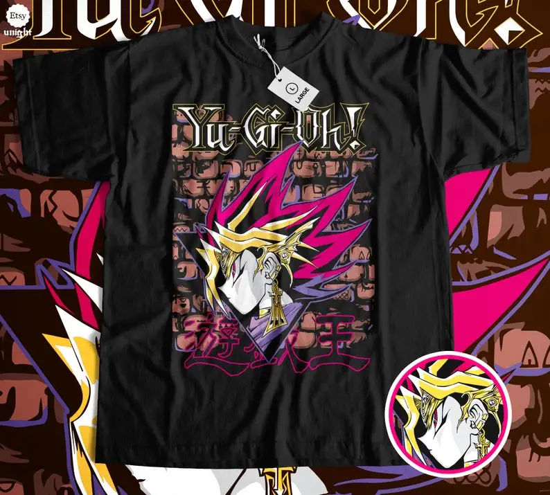 T-shirt sfida del faraone Unisex-Anime Duelist, Manga Puzzle Master Top, battaglia di carte, indumento re gioco egiziano, gioco scuro