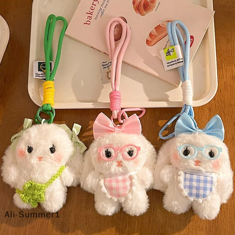 【E】Cartoon Plüsch Kaninchen Schlüsselanhänger Gefüllte Puppe Spielzeug Tasche Anhänger Charms Auto Schlüsselanhänger Zubehör Für Frauen Paare Kawaii Geschenk
