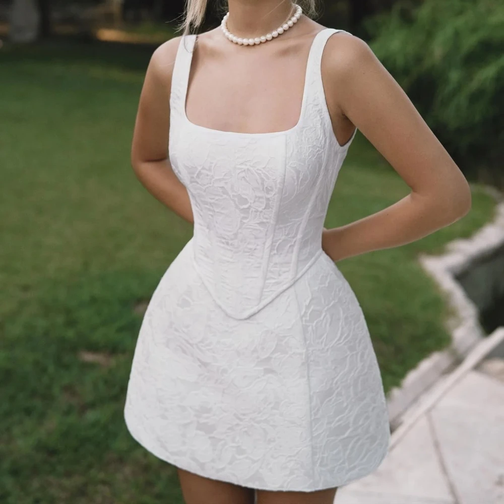 Customized Arrival Cinched Waist Mini Dress Textured Fabric Corset Bodice Structured White Lace Bridal Outfit for Bridal Shower