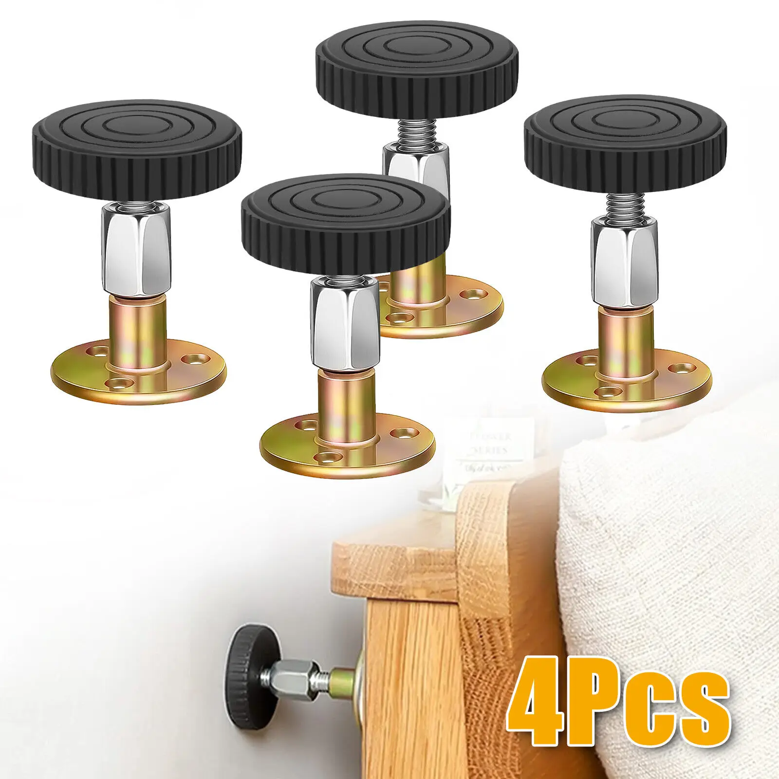 4Pcs Adjustable Threaded Bed Frame Anti-Shake Tool, Headboard Stoppers, Bedside Headboards Prevent loosening Anti-Shake Fixer