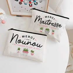 Trousse de maquillage imprimée en toile, pocommuniste de toilette portables décontractées, meilleur cadeau, merci à l'enseignant ou à la nounou