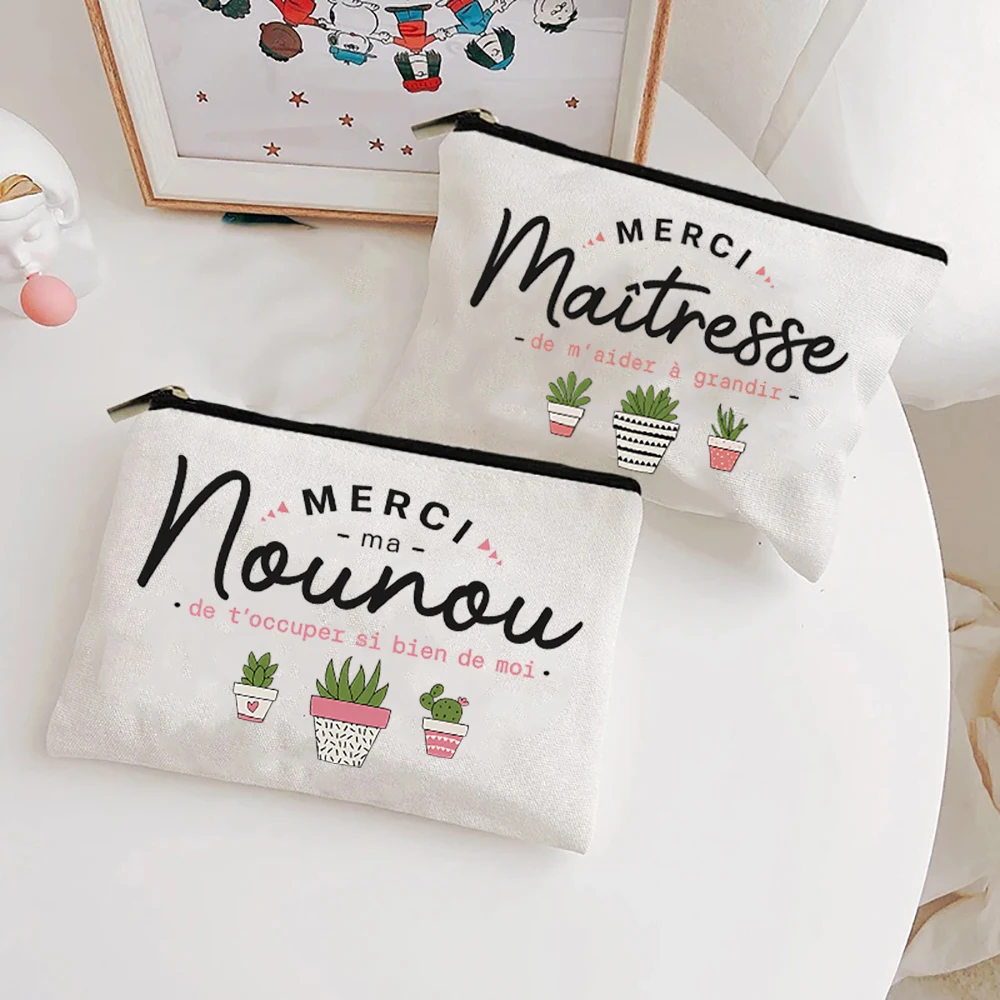 Thank You To The Teacher/nanny for The Printed Makeup Bag Fashion Canvas Makeup Bag Casual Portable Toiletry Pouches Best Gift