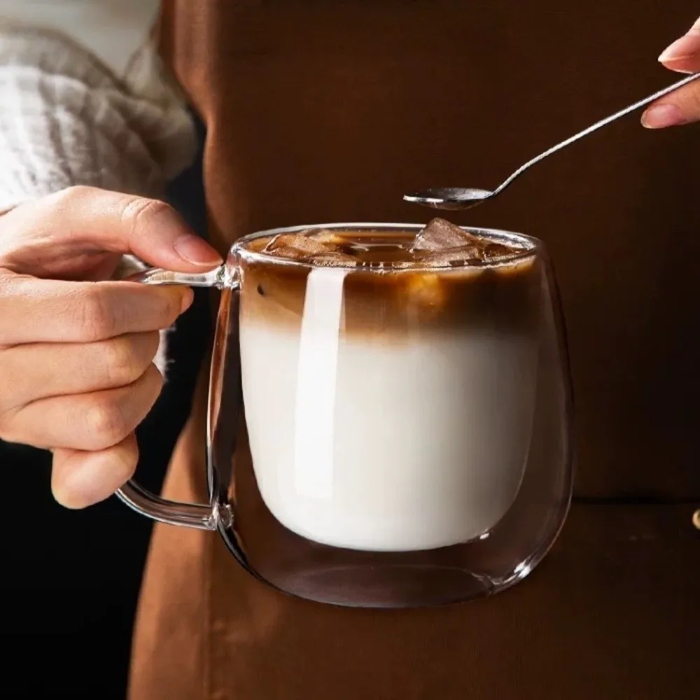 

2 шт., набор прозрачных стеклянных чашек с двойными стенками, термостойкая посуда для напитков, кофейная чашка из боросиликатного стекла, 300 мл, кружка-стакан