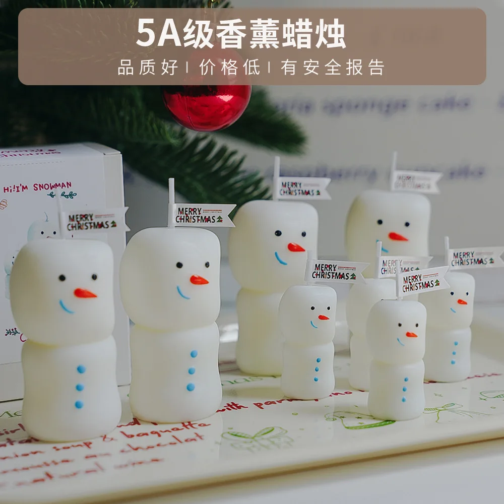 Christmas Gift. Handcrafted Cute Snowman Shaped Candle Creative Christmas Scented Smokeless Soy Wax
