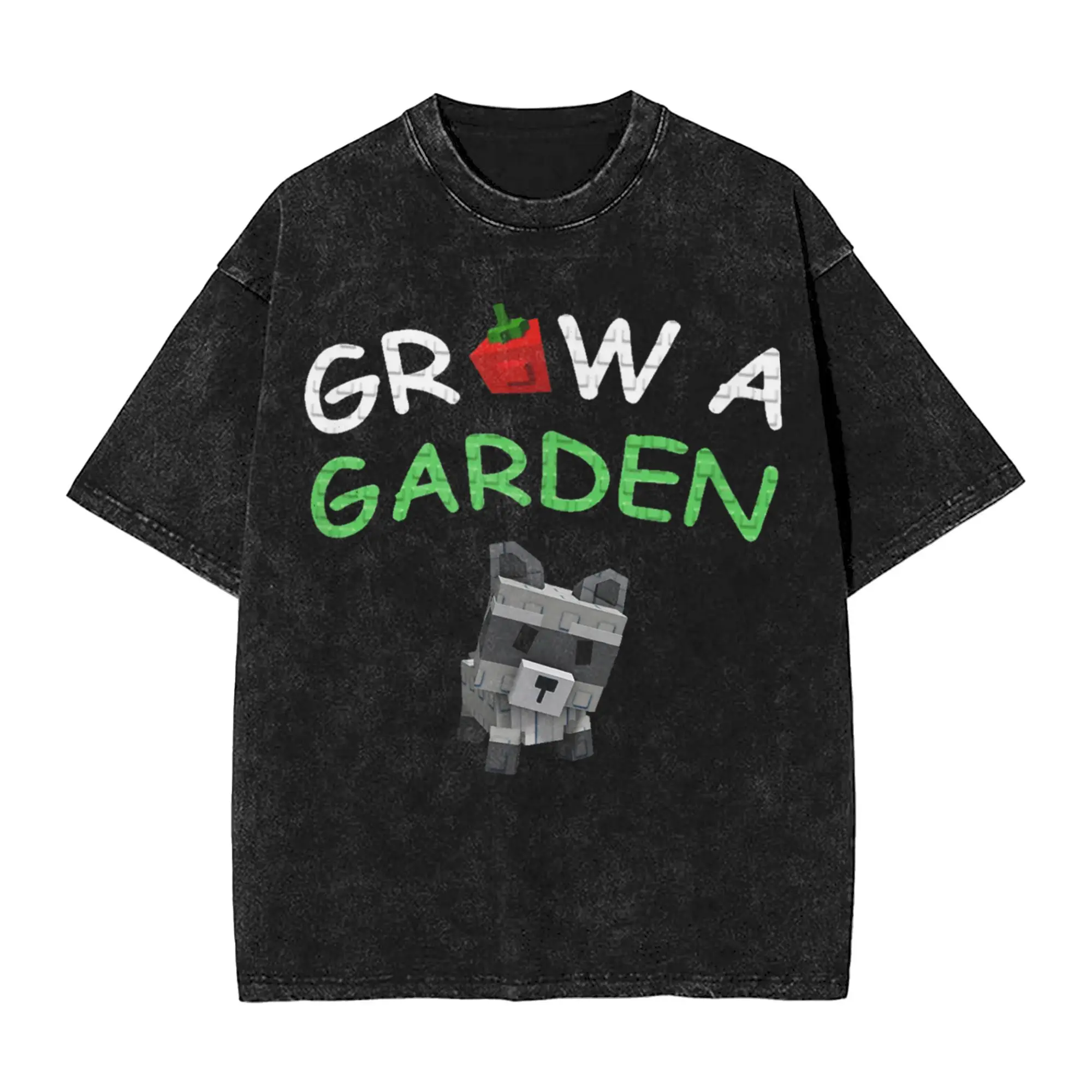 Grow A Garden Raccoon Pet Men's T Shirts Washed  Casual Tees Short Sleeve O Neck T-Shirt 100% Cotton Classic Clothing