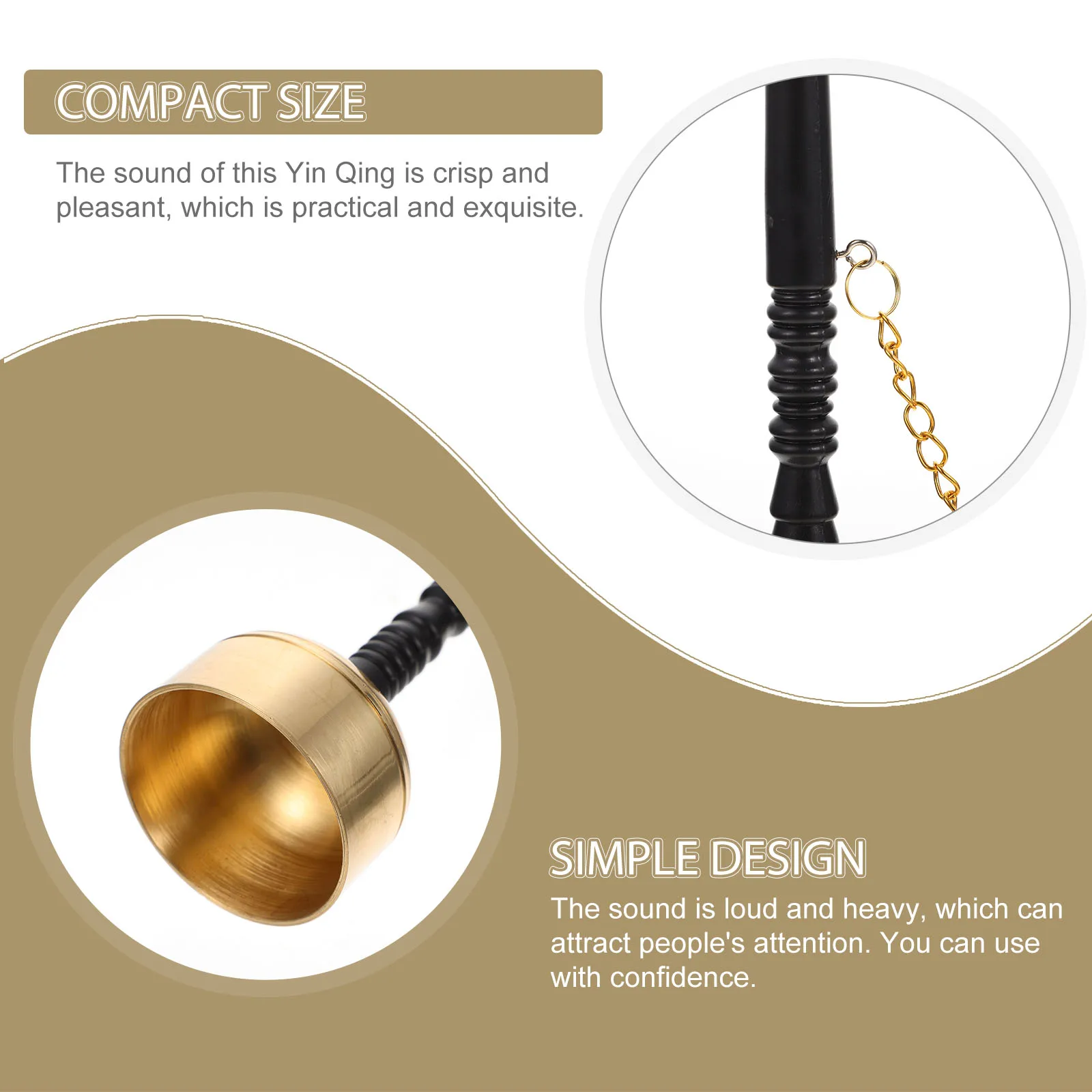 

Bronze Bell Gong Hand Bells Wood Traditional Chinese Brass Temple Yin Qing Buddhism Musical Instrument Copper Sound Loud Heavy