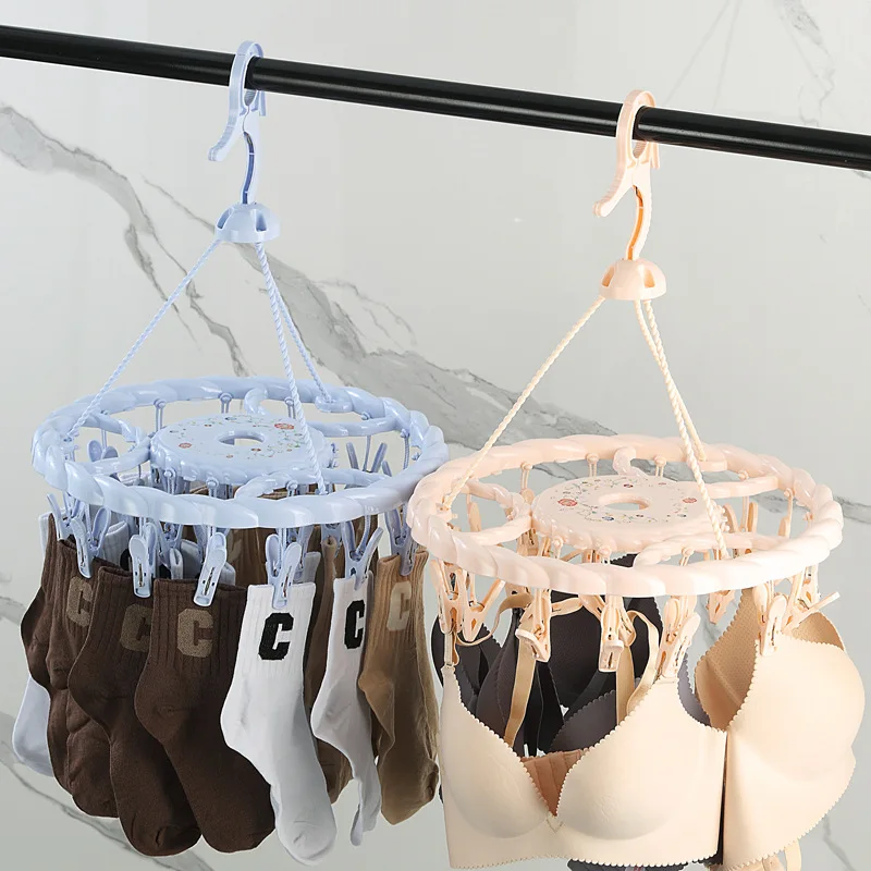

Household Socks' Clip Hang the Clothes Drying Underwear Storage Hanger Multi-Clip Simple Folding Hanger for Dormitory Student