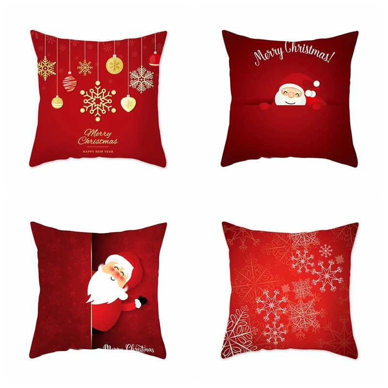 45*45cm Red Merry Christmas Cushion Cover Pillowcase Christmas Decorations For Home 2024 Xmas Noel Ornament New Year Gift 2025
