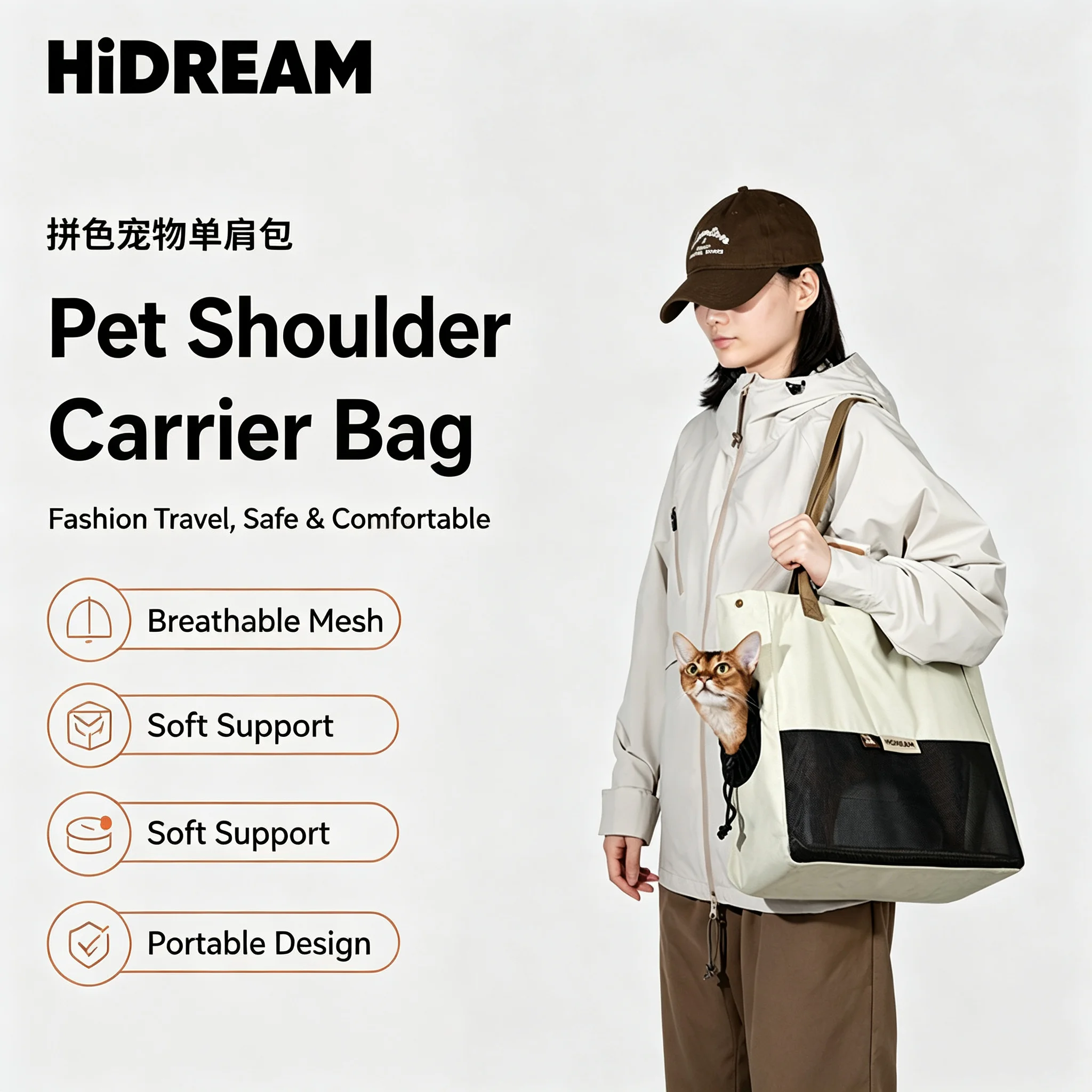 Cat Carrier Backpack Lightweight Foldable Breathable Mesh Adjustable Shoulder Straps Waterproof Outdoor Travel Bag for Kittens