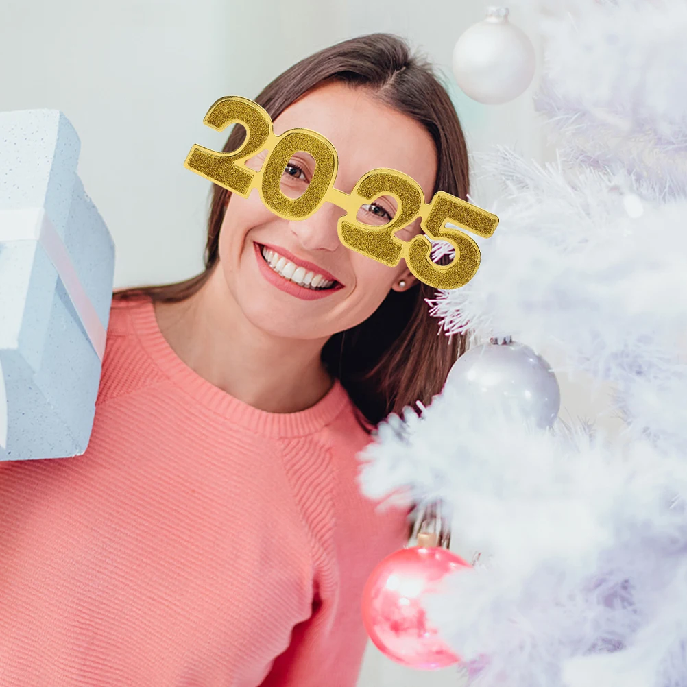 

4 Pcs New Year Electroplating Powder Glasses Glitter Happy Eyeglasses Funny for