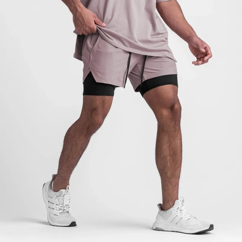 Summer 2023 Gym Jogging Exercise Shorts Men Sports Fitness Quick-drying Double-layer Two-in-one Running Shorts