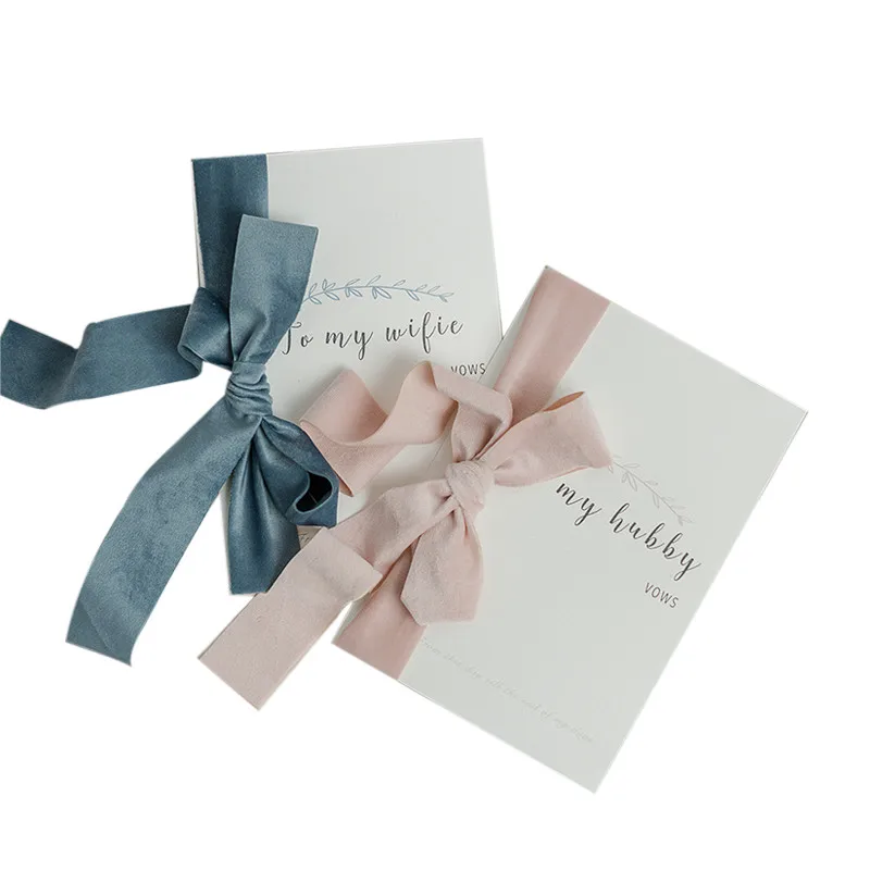 2pcs To My Hubby Dusty Blue Wedding Vows Card with Soft Velvet Ribbon Flatlay Prop Romantic Wedding Card Vow Bridal Shower Gift