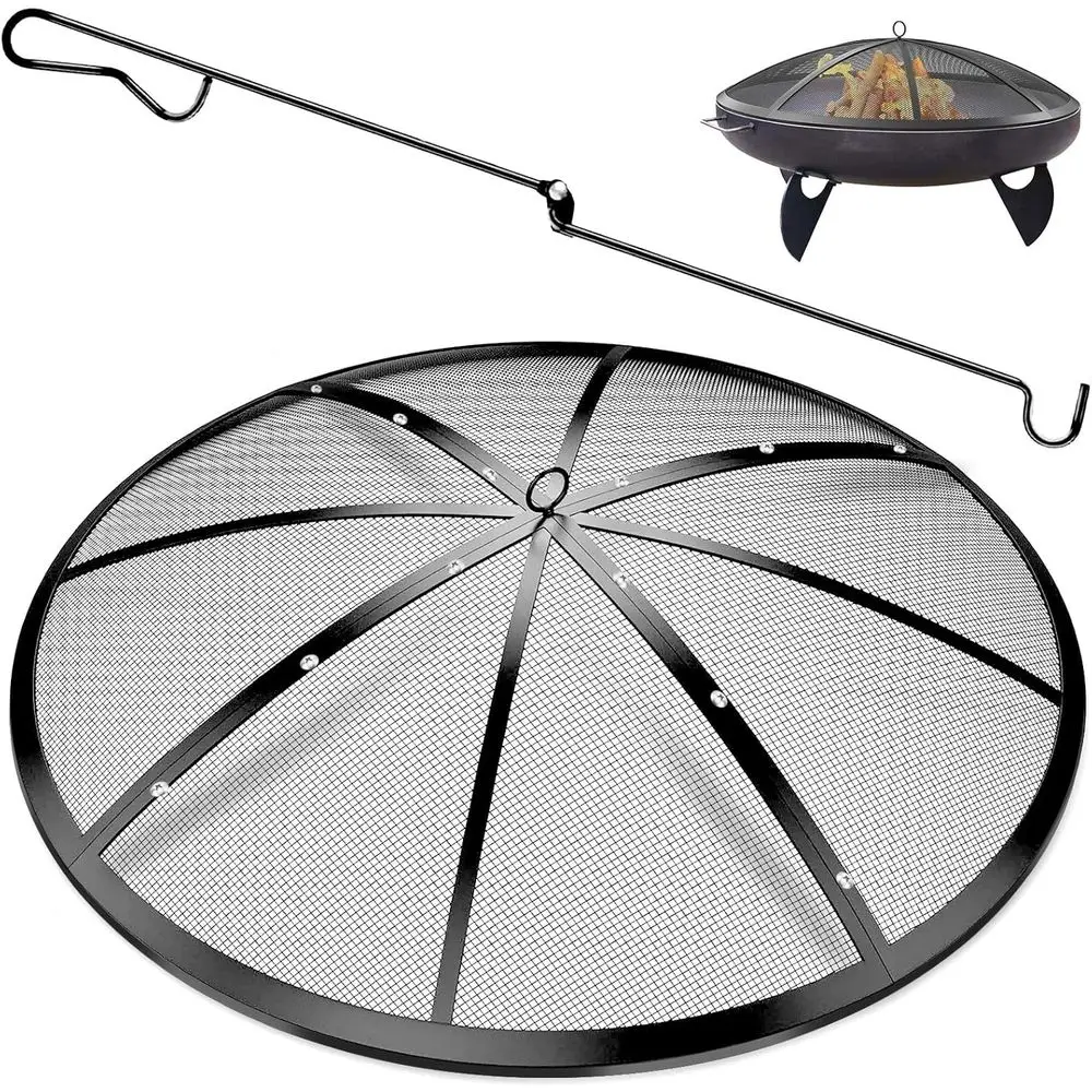 

ire Pit Spark Sn, 40Inch ire Pit Lid Outdoor with Handle & Poker, Heavy-Duty Mesh irt Cove with 12 Reinorced Bars or Backyard/Be
