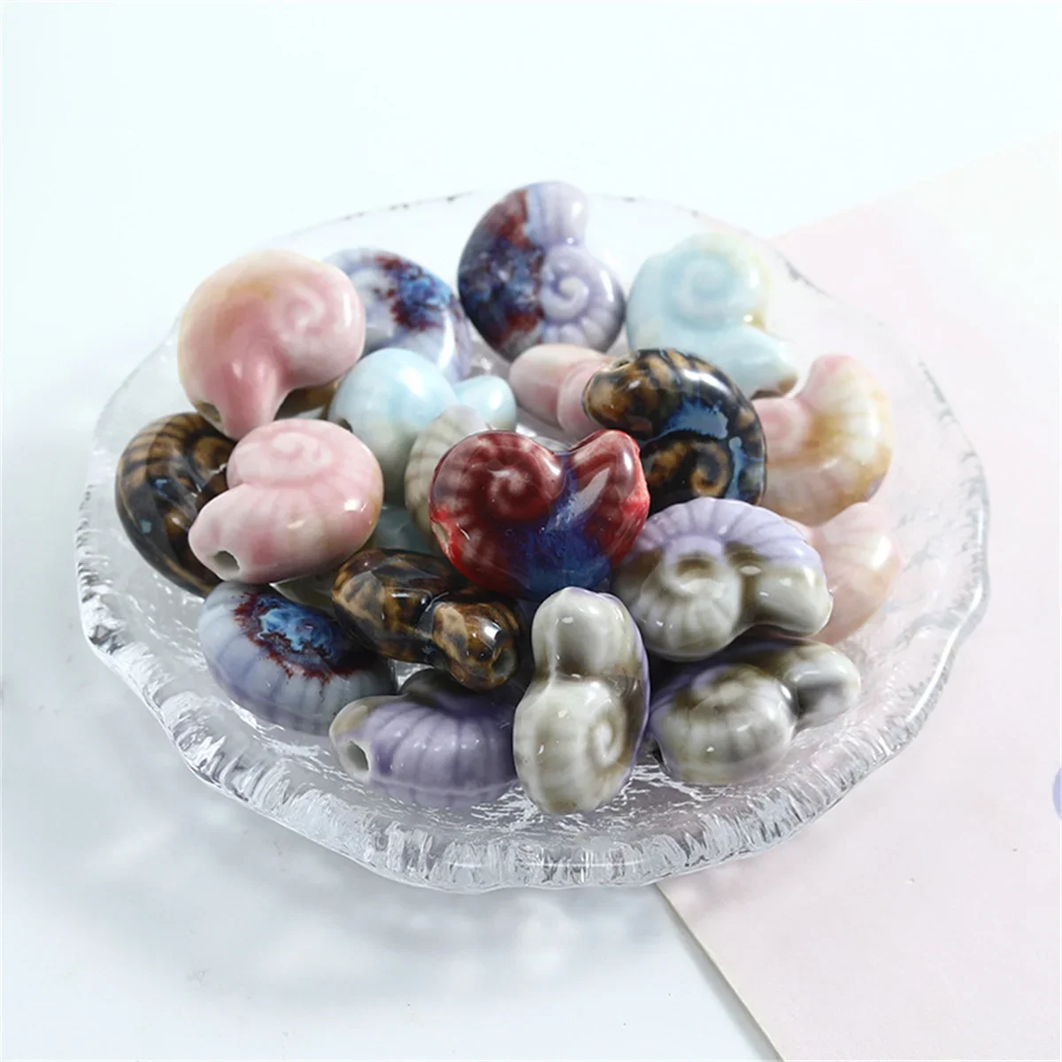 DW39 21*16mm 5Pcs 13 Different Colors Snail Conch Shape Ceramic Beads for Texture Making Workmanship DIY Embossed Material