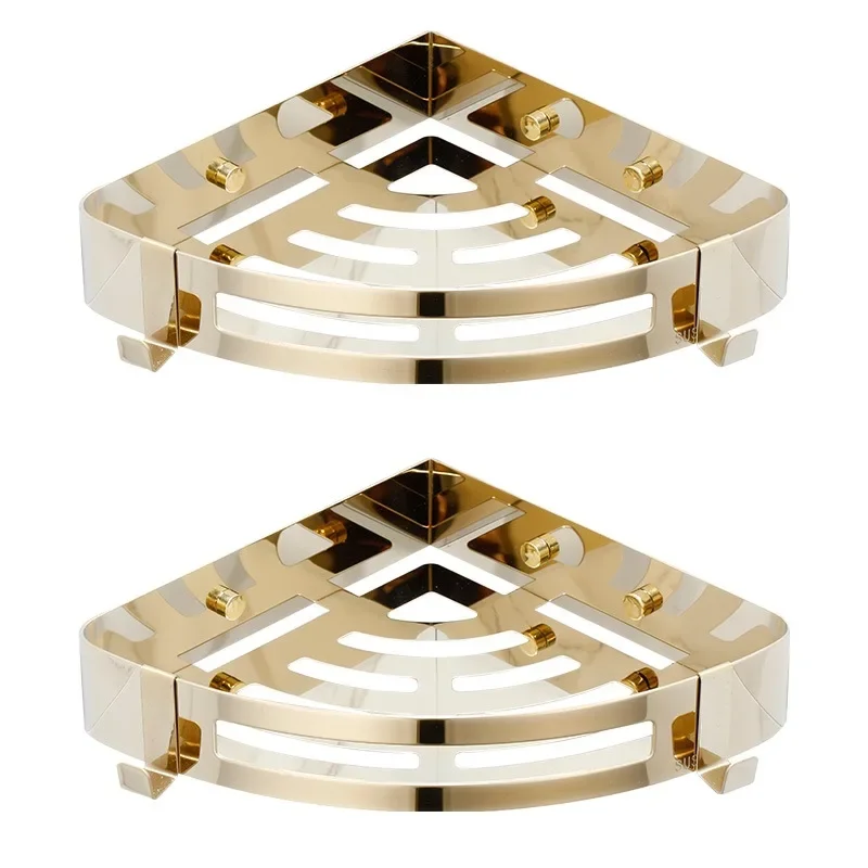 

Треугольная корзина для ванной комнаты из нержавеющей стали 304, золотая квадратная угловая полка для унитаза, ванны, настенное подвесное хранилище