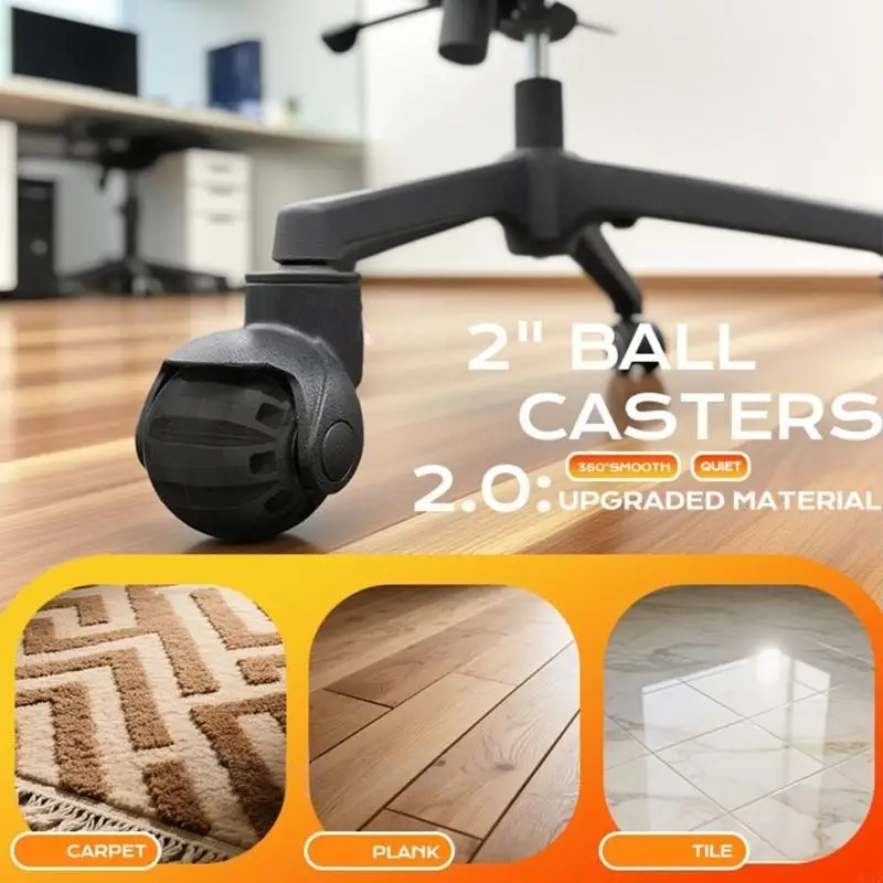 360 Degree PU Ball Casters for Office Chairs with 2 Diameter Quiet Rolling Universal Fit and Long Lasting Build M4YD