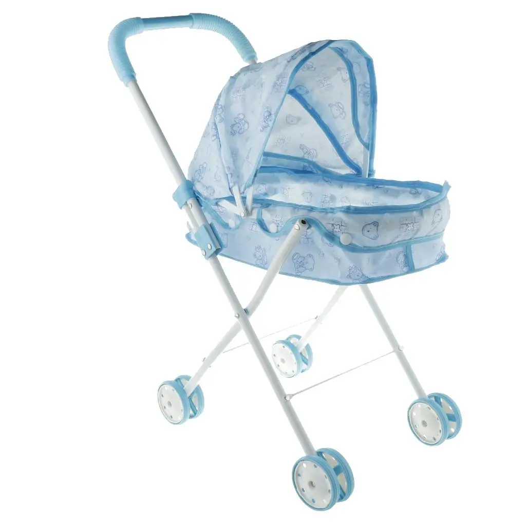 Plastic poppenwagen (ijzeren steunframe) babypopwagen, fantasiespel speelgoed voor peuters kleine meisjes jongens kinderen