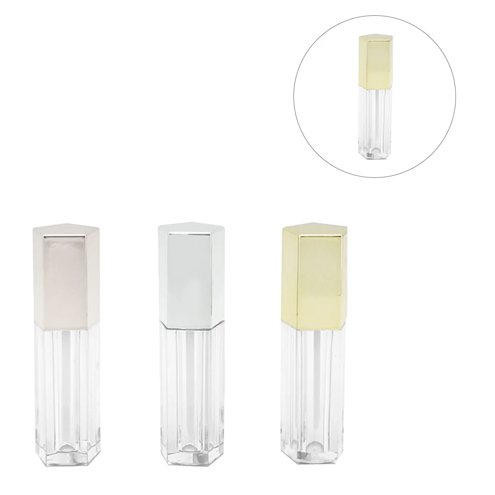 3 uds tubo de lápiz labial diseño Pentagonal portátil viaje DIY botellas de brillo de labios contenedor de aceite de labios vacío plata oro