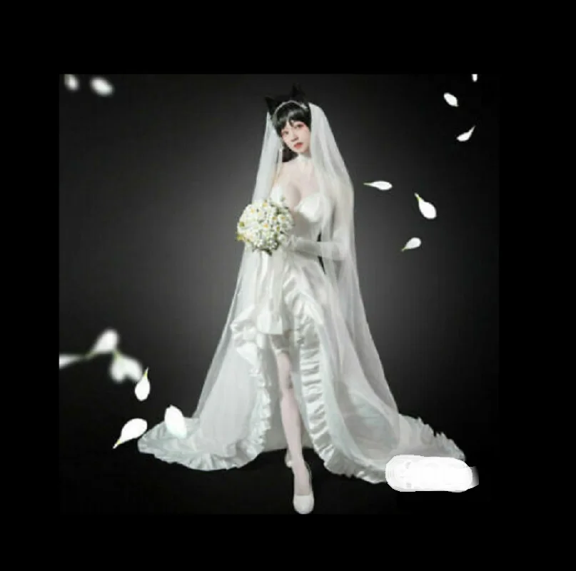 Animation Azur Lane Excellence Award Takao white flower vow wedding dress cosplay costume