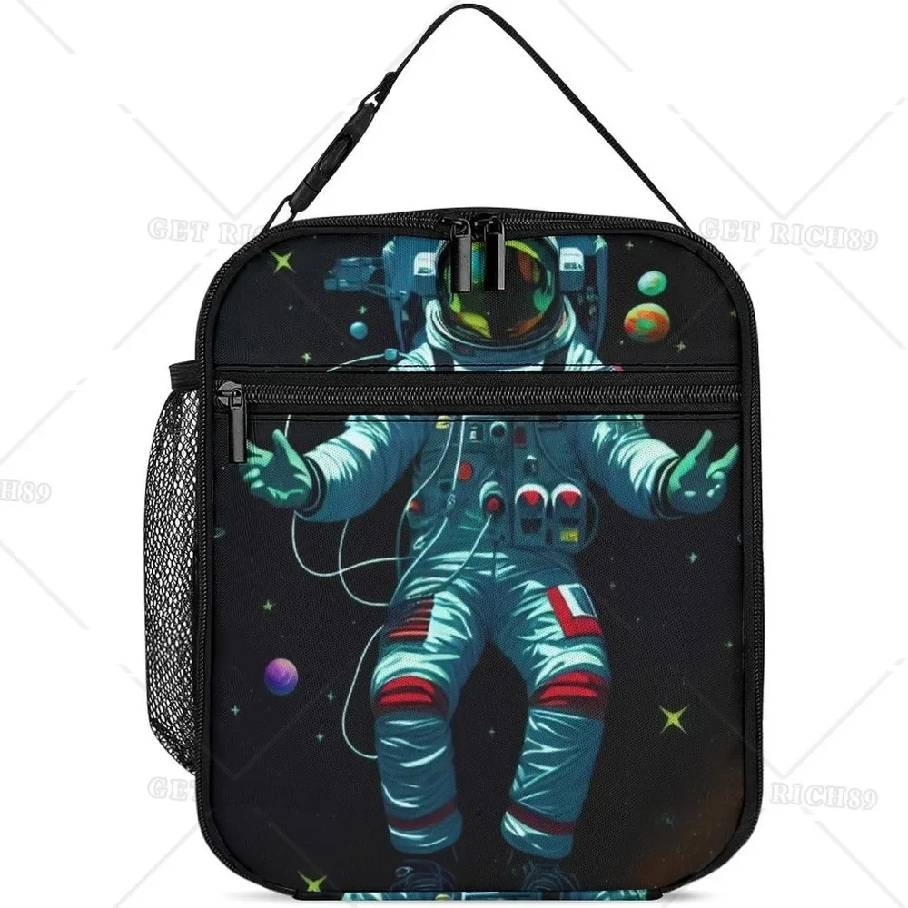 Trippy Space Chilling Astronaut Art Lunch Box for Women Men Kids Office Work, Moisture Resistant Lunch Bag Organizer Handbag